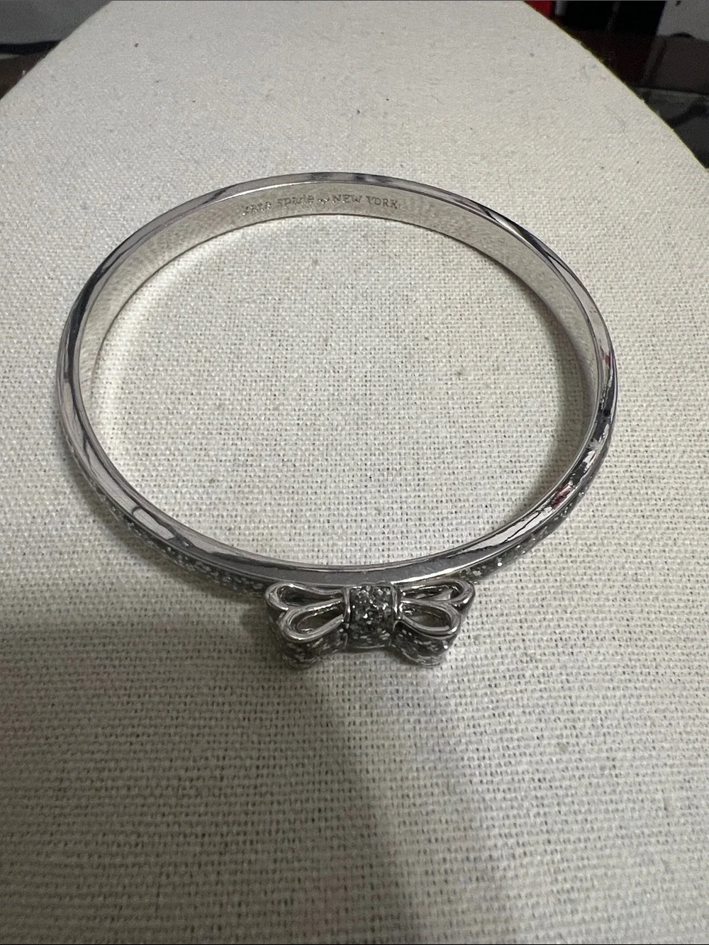 kate spade Silver Crystal Bow Hinged Bangle Bracelet